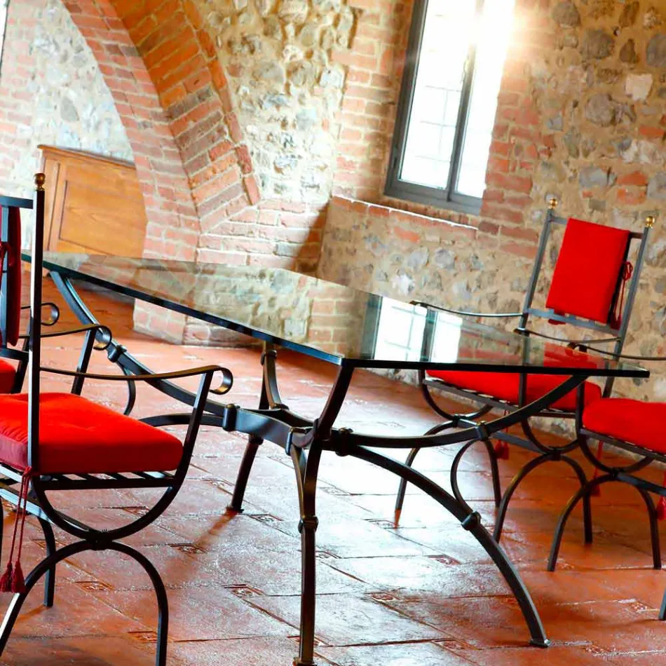 Håndlavet spisebord med glasplade Fremstillet i Italien - Principe Viadurini