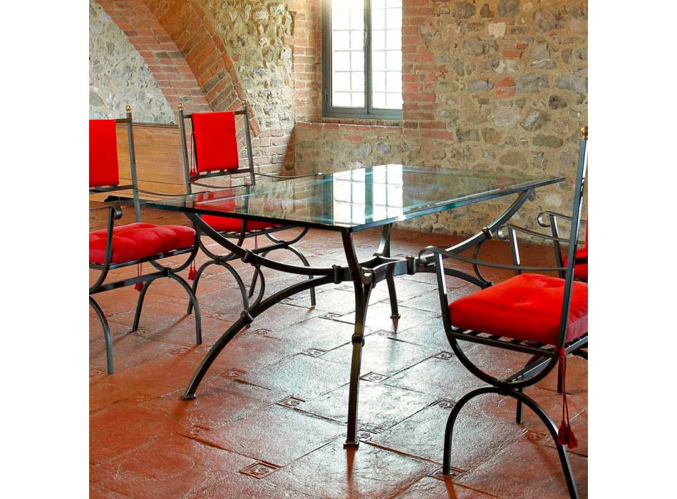 Håndlavet spisebord med glasplade Fremstillet i Italien - Principe Viadurini