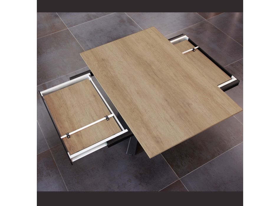 Spisebord, der udvider og udvider i melamin og metal - Devendra Viadurini