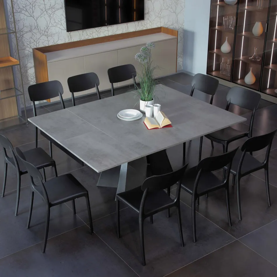 Spisebord, der udvider og udvider i melamin og metal - Devendra Viadurini