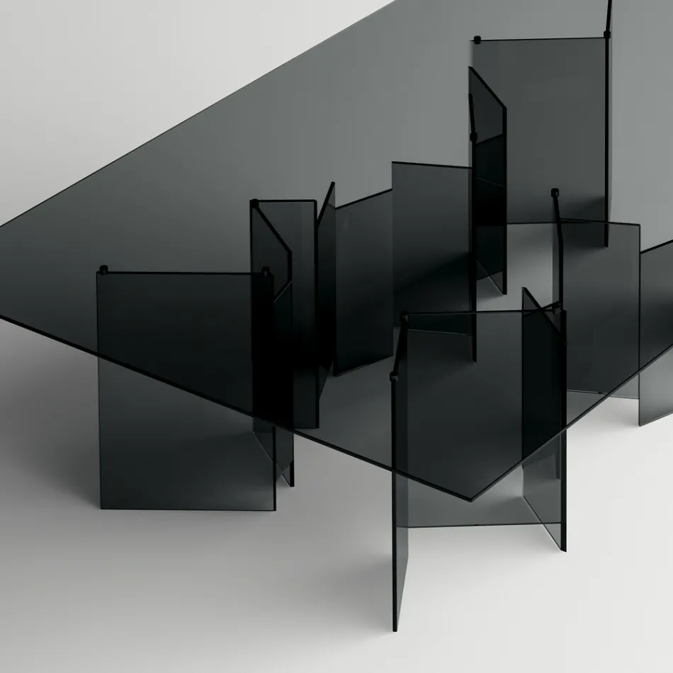 Spisebord med bund og rektangulær glasplade lavet i Italien - Thommy Viadurini