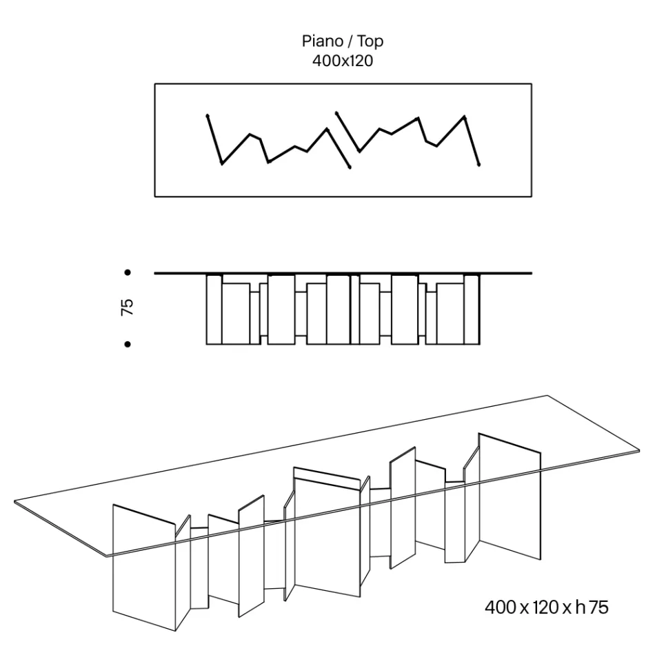 Spisebord med bund og rektangulær glasplade lavet i Italien - Thommy Viadurini