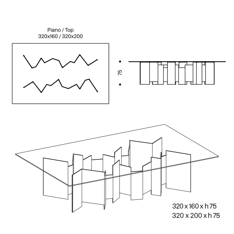 Spisebord med bund og rektangulær glasplade lavet i Italien - Thommy Viadurini