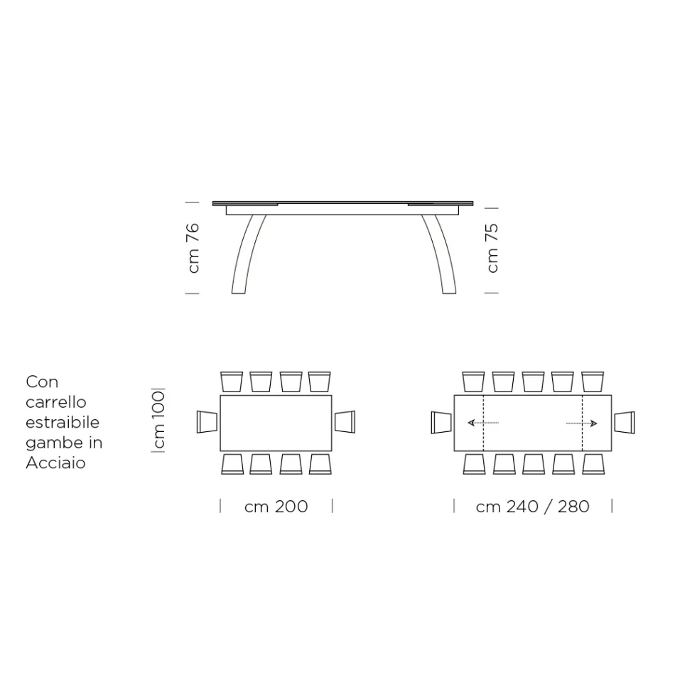 Spisebord med udtrækbar glasplade lavet i Italien - Antimo Viadurini