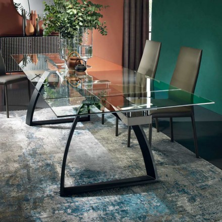 Spisebord med udtrækkelig glasplade Fremstillet i Italien - Antimo Viadurini