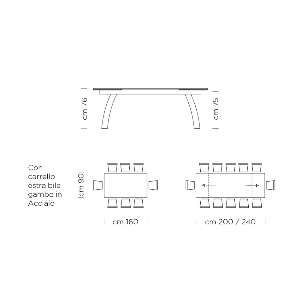 Spisebord med udtrækbar glasplade lavet i Italien - Antimo Viadurini