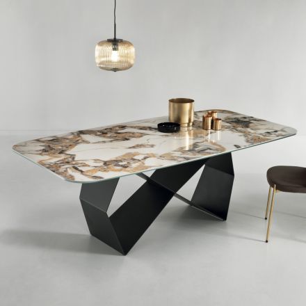 Spisebord med marmoreffekt keramisk plade lavet i Italien - Mirco Viadurini