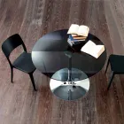 Spisebord med krystal top og forkromet fod lavet i Italien - Tallio Viadurini