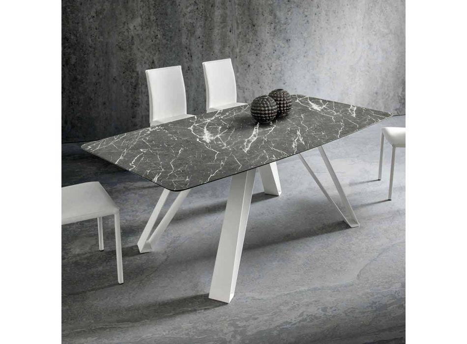 Spisebord med Hpl-top og metalbase fremstillet i Italien - Aresto Viadurini