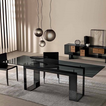 Spisebord med røget glasplade og metalbase 4 Dimensioner - Speck Viadurini