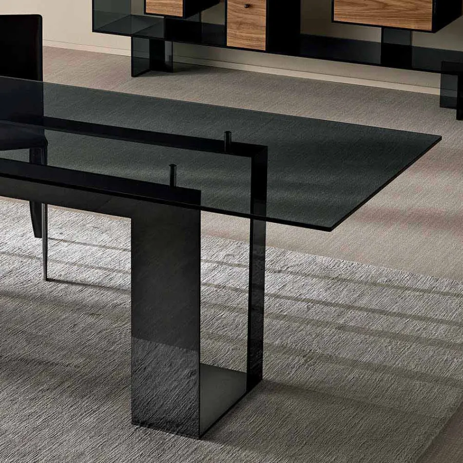 Spisebord med røget glasplade og metalbase 4 Dimensioner - Speck Viadurini