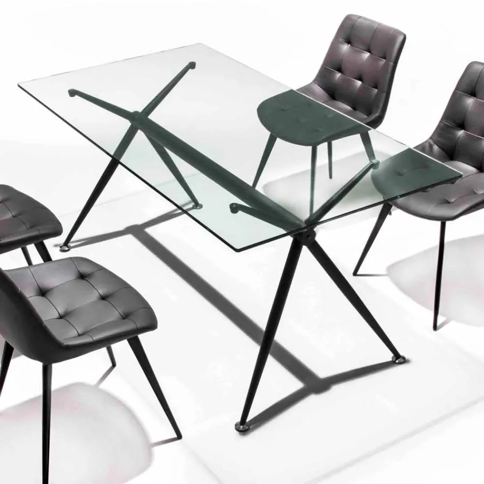 Spisebord med gennemsigtig hærdet glasplade - Thor Viadurini