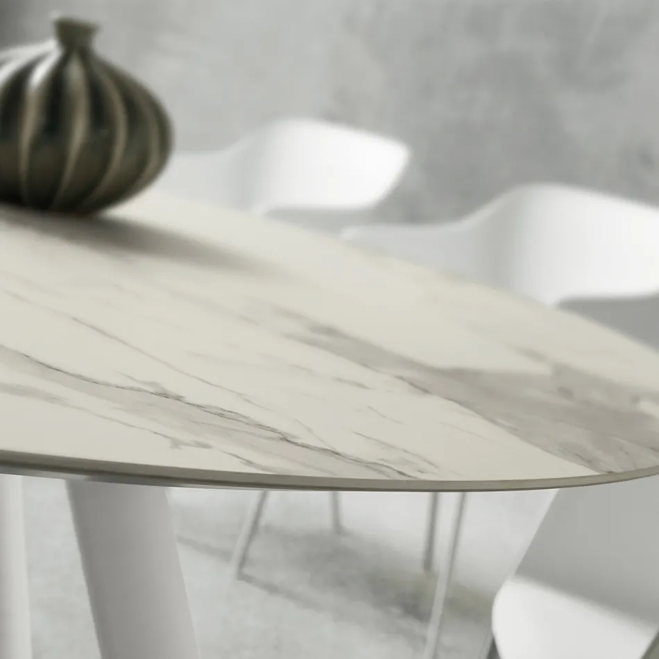 Spisebord med rund Laminam Top Made in Italy - Lingotto Viadurini