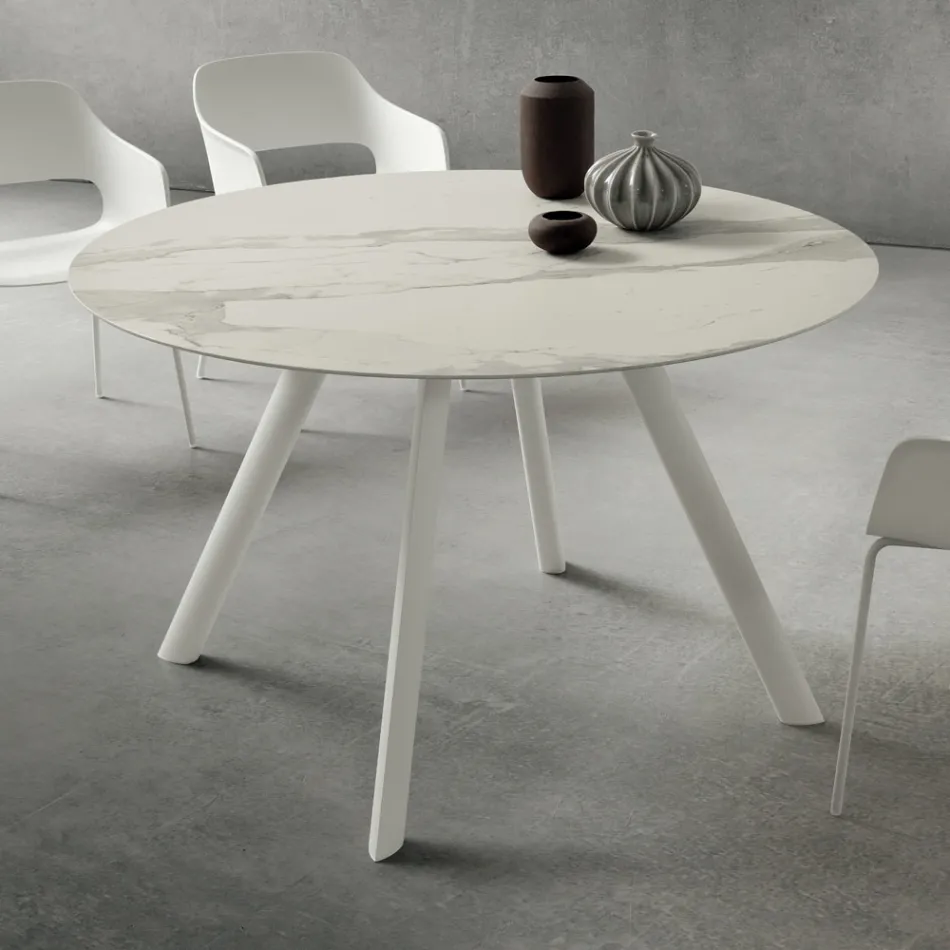 Spisebord med rund Laminam Top Made in Italy - Lingotto Viadurini