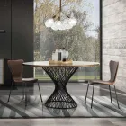 Spisebord med rund plade i egefineret Mdf - Emmanuel Viadurini