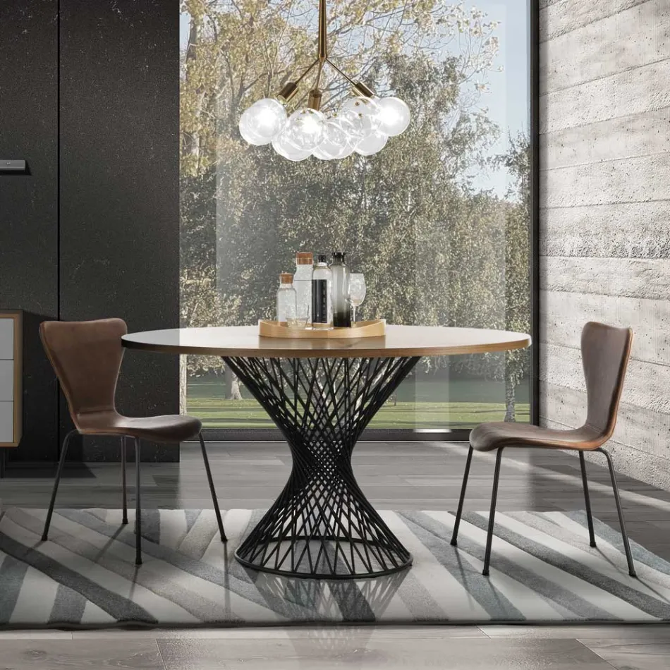 Spisebord med rund plade i egefineret Mdf - Emmanuel Viadurini