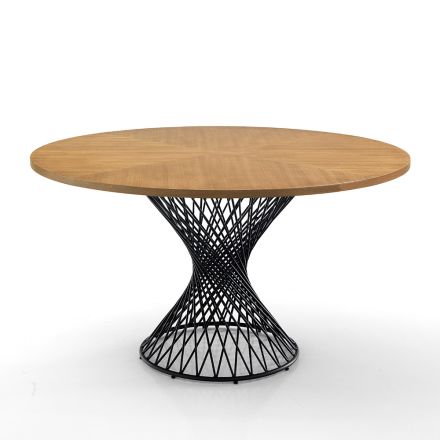 Spisebord med rund plade i egefineret Mdf - Emmanuel Viadurini