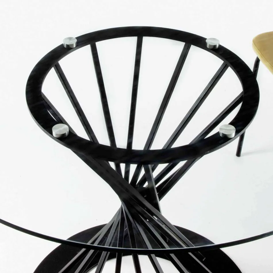 Spisebord med rund hærdet glasplade og stålbase - Mileto Viadurini