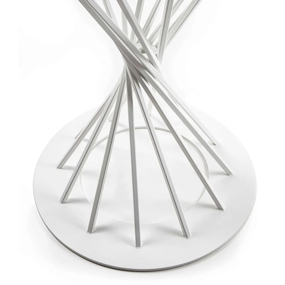 Spisebord med rund hærdet glasplade og stålbase - Mileto Viadurini