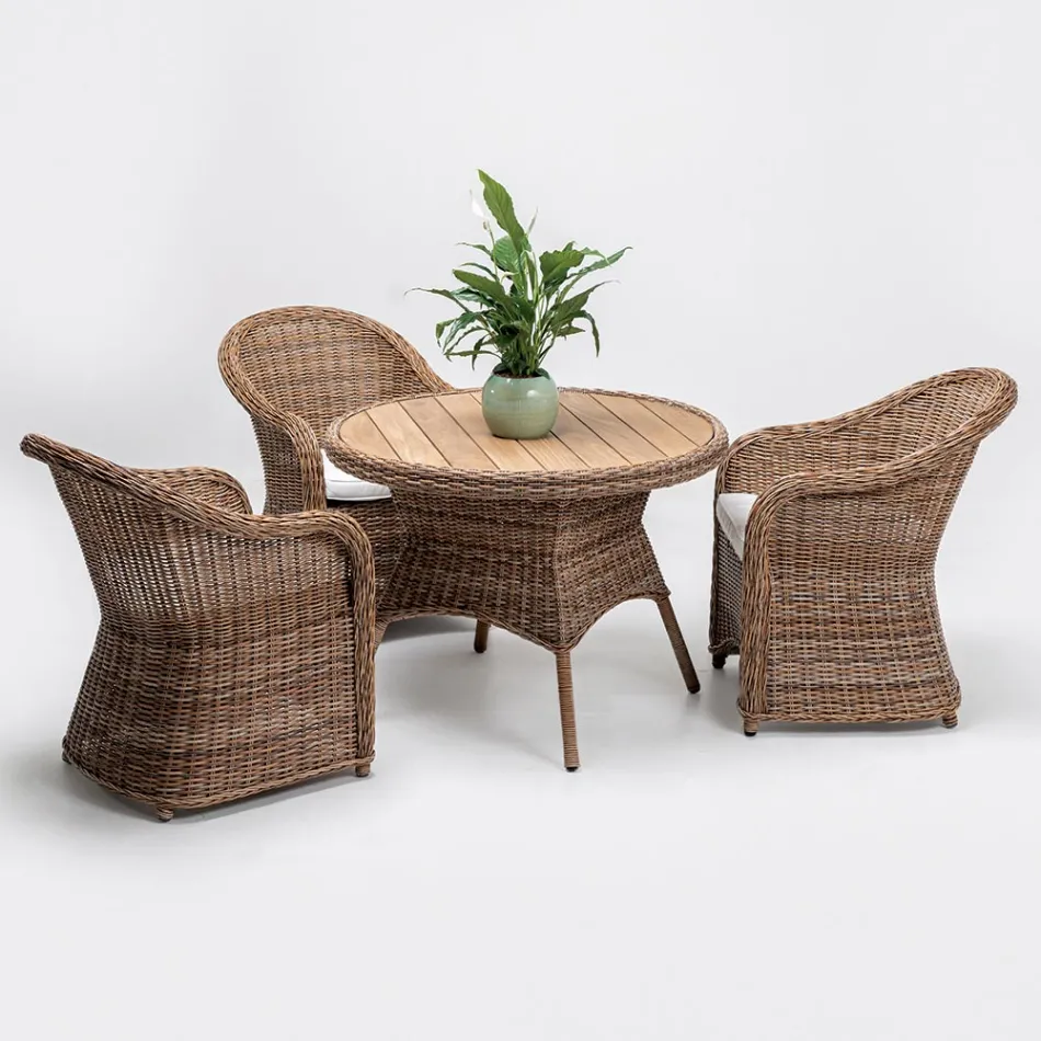 Udendørs spisebord med bred stav af naturlig teakplade - Melina Viadurini