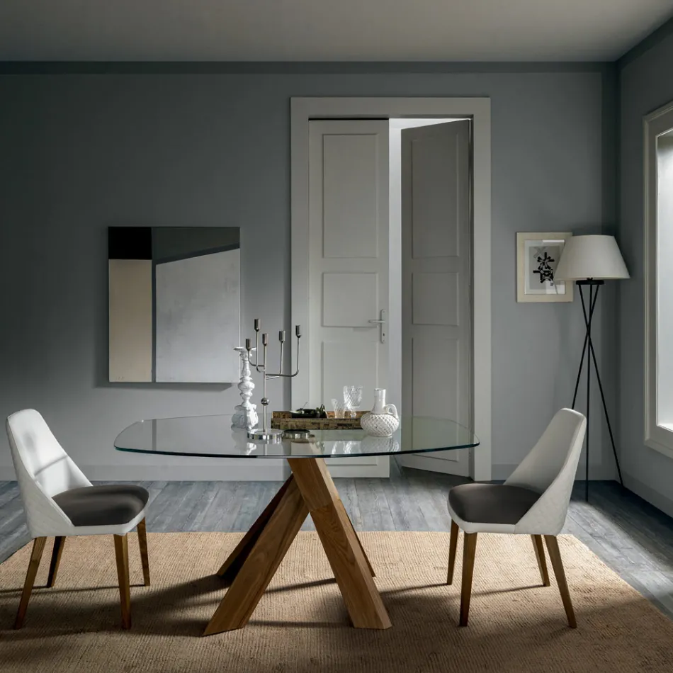 Stue Spisebord Glasplade og træben - Botanisk Viadurini