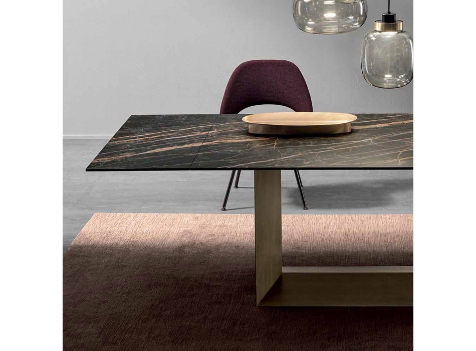 Udvideligt spisebord i keramik og metal fremstillet i Italien - mørkebrunt Viadurini