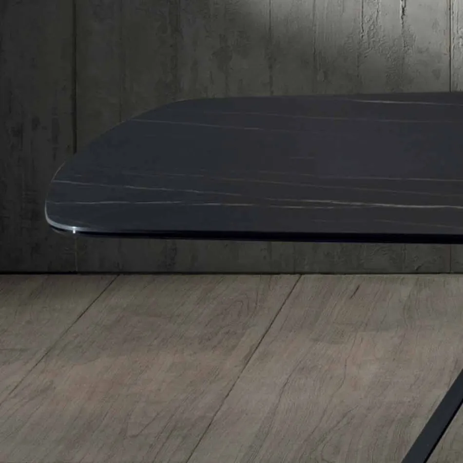 Design spisebord i Portoro effekt keramik og mat metal - Falcon Viadurini