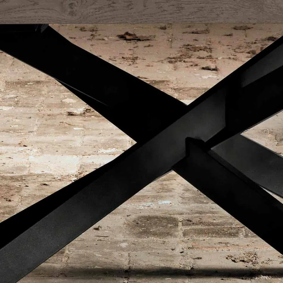 Design spisebord i egetræ og metal lavet i Italien Oncino Viadurini