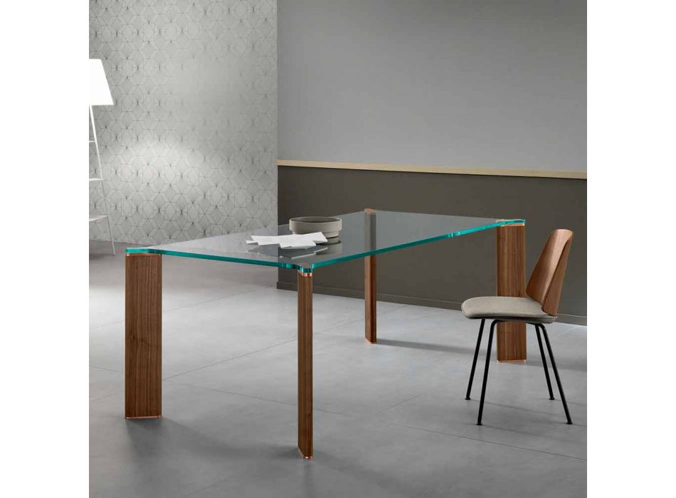 Luksus spisebord Glasplade og træben 4 størrelser - Kuduro Viadurini