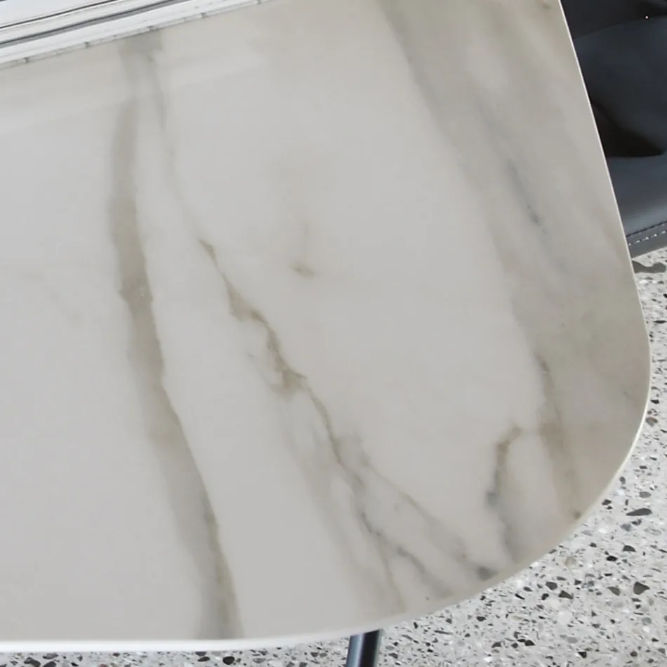 Elliptisk spisebord i stål og poleret keramik Florim - Gelsino Viadurini