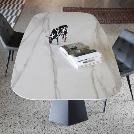 Elliptisk spisebord i stål og poleret keramik Florim - Gelsino Viadurini