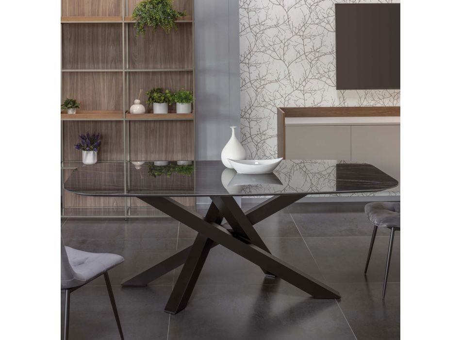 Elliptisk spisebord i keramik og aluminium - Yamir Viadurini