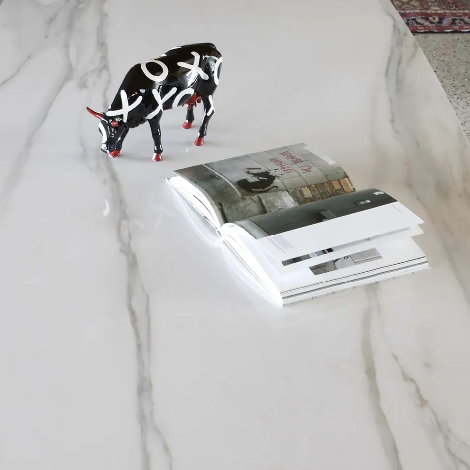 Elliptisk spisebord i keramik og aluminium - Yamir Viadurini