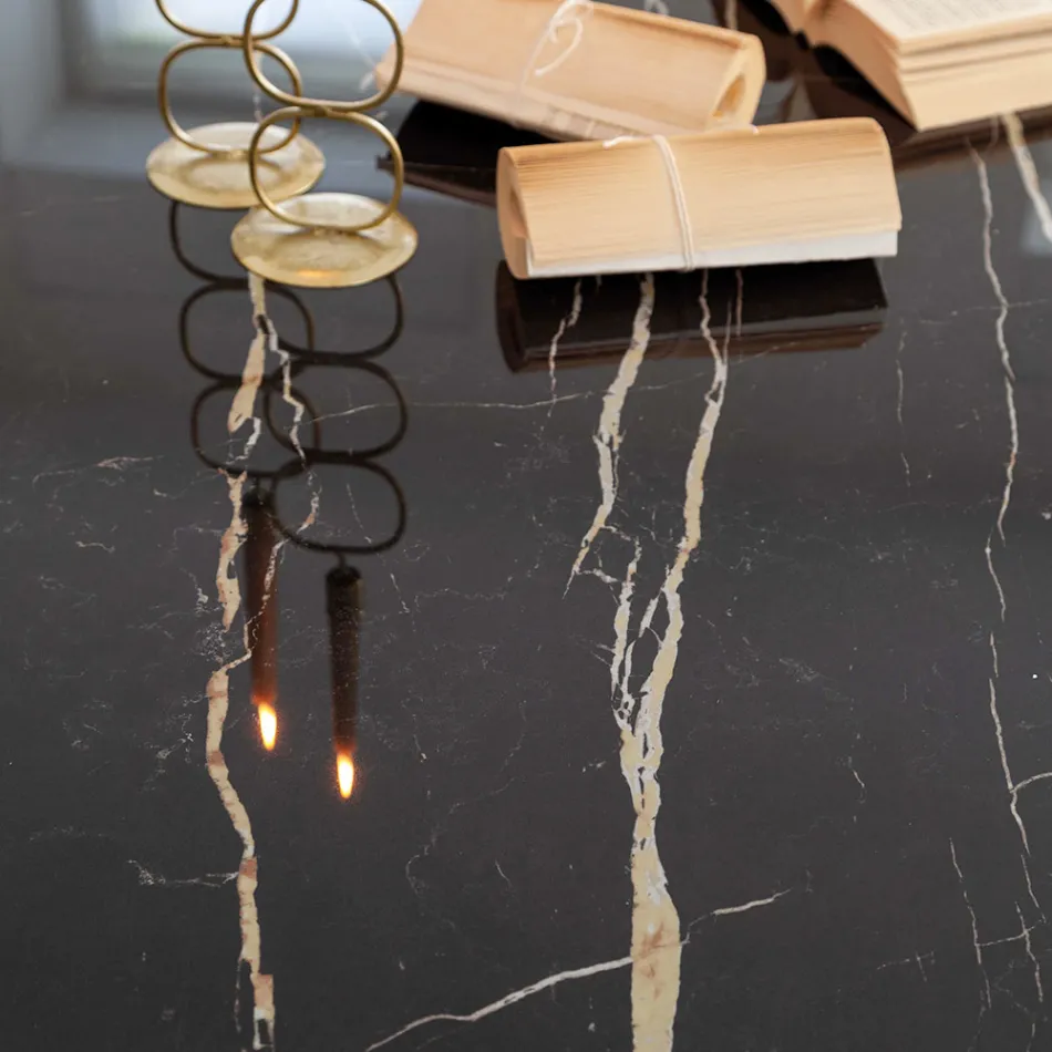 Spisebord i Florim Thunder Night poleret keramik og stål - Medunotav Viadurini