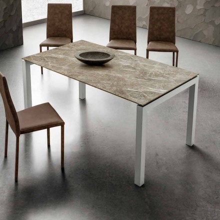 Spisebord i Hpl marmor og aluminium effekt lavet i Italien - Monolith Viadurini
