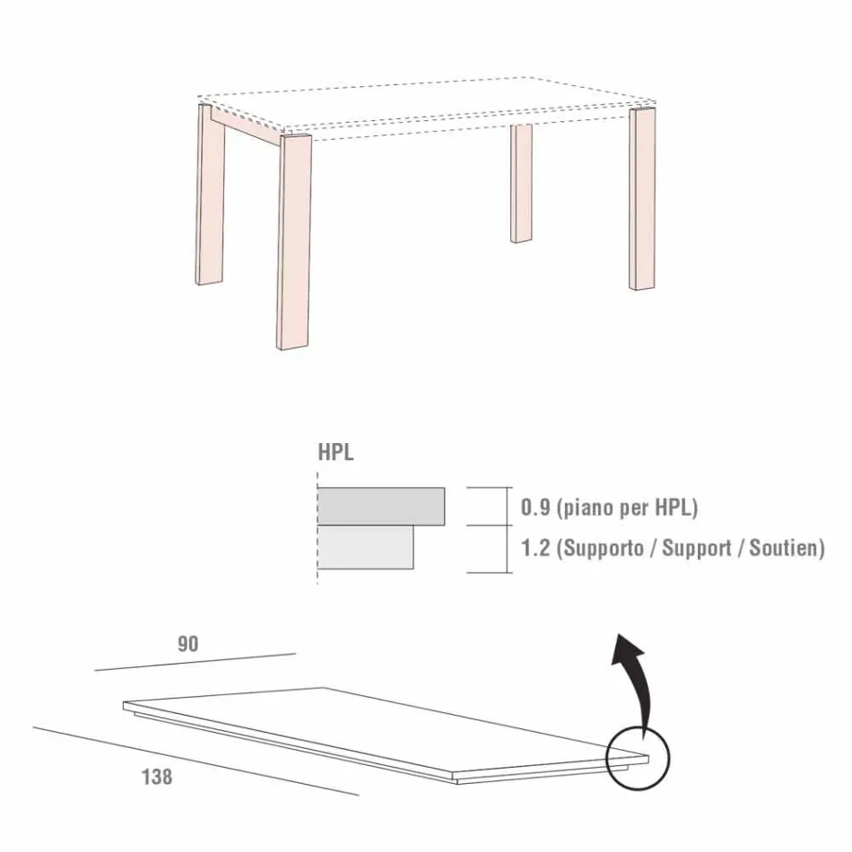 Spisebord i Hpl marmoreffekt og lakeret metal fremstillet i Italien - Jupiter Viadurini