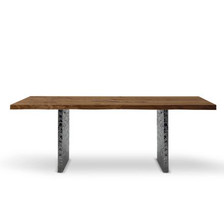 Spisebord i finer og hamret stål lavet i Italien - Strappo Viadurini