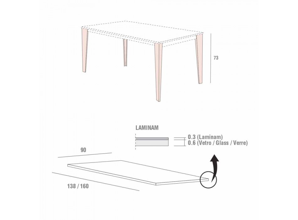 Spisebord i laminat og malet metal fremstillet i Italien - Efisto Viadurini