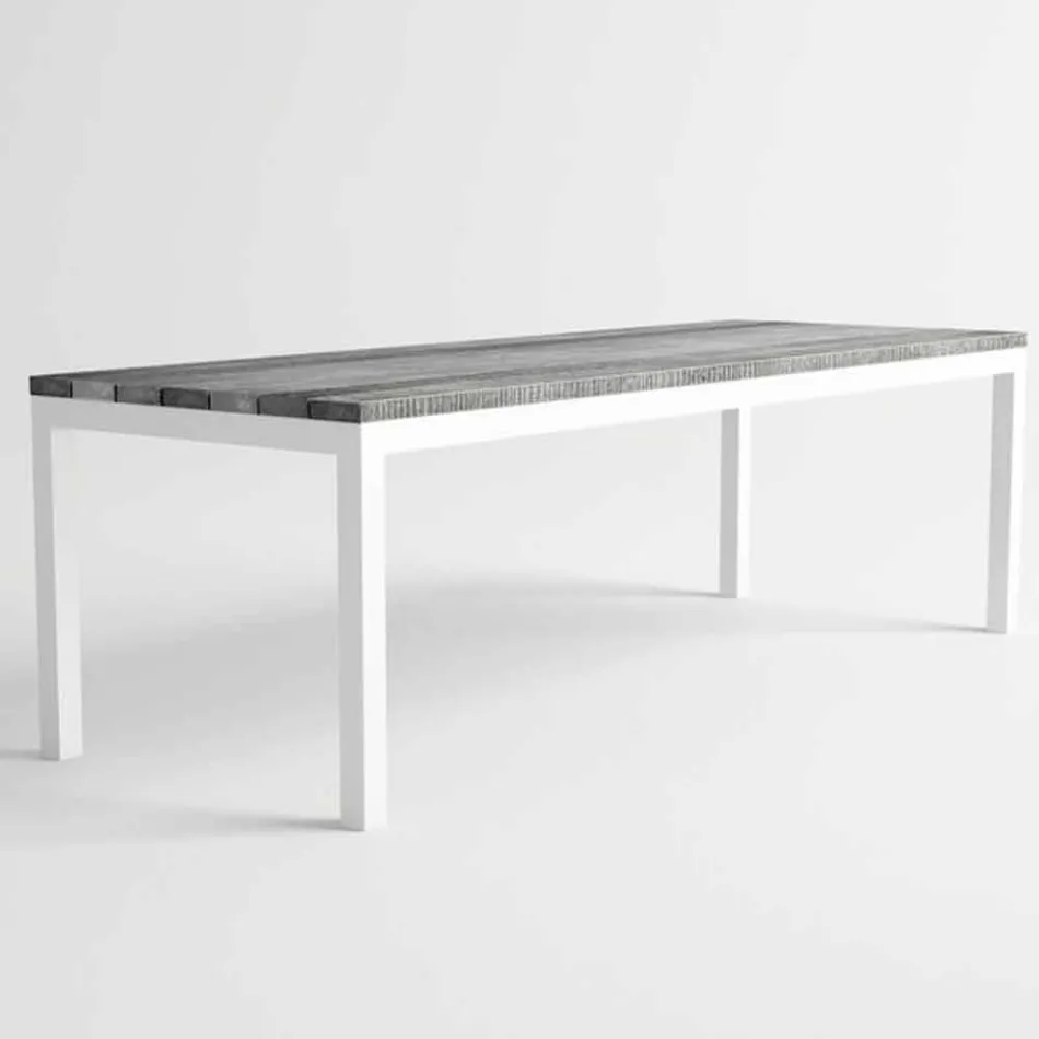 Moderne design udendørs træ og aluminium spisebord - Ganges Viadurini