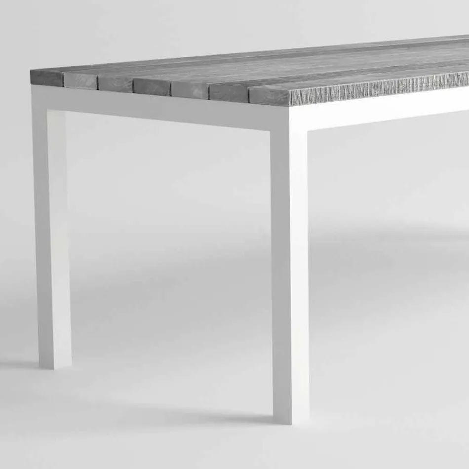 Moderne design udendørs træ og aluminium spisebord - Ganges Viadurini