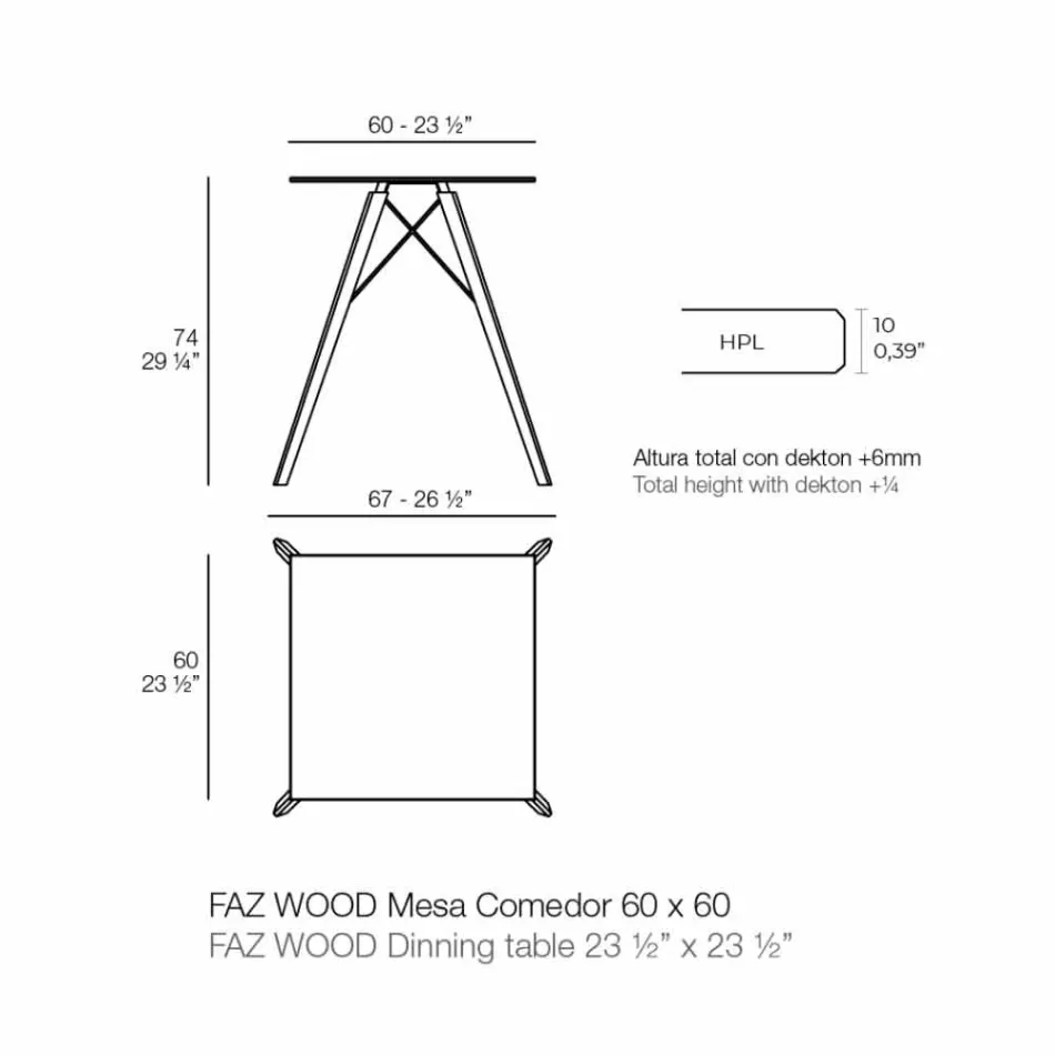 Firkantet design træ og Hpl spisebord, 4 stykker - Faz Wood af Vondom Viadurini