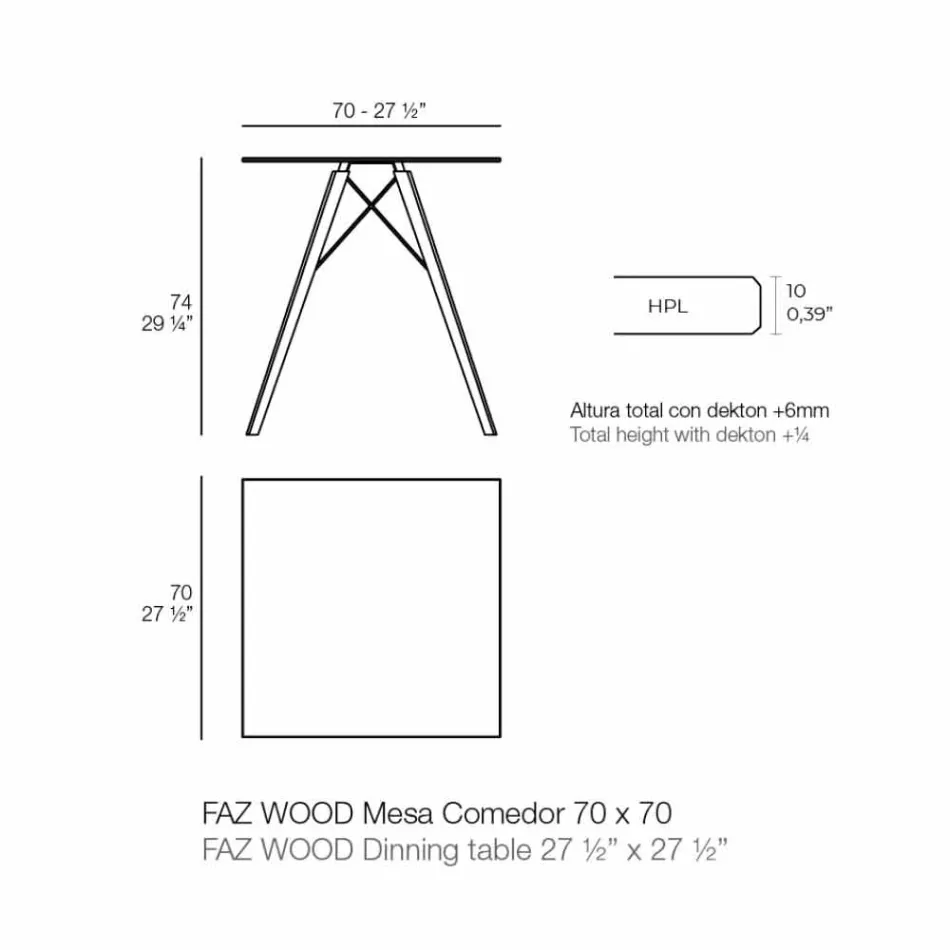 Firkantet design træ og Hpl spisebord, 4 stykker - Faz Wood af Vondom Viadurini