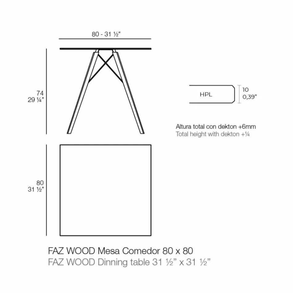 Firkantet design træ og Hpl spisebord, 4 stykker - Faz Wood af Vondom Viadurini