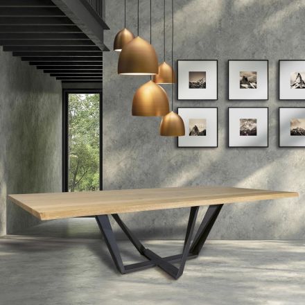 Spisebord i egetræ og jerngrå metal lavet i Italien - Patty Viadurini