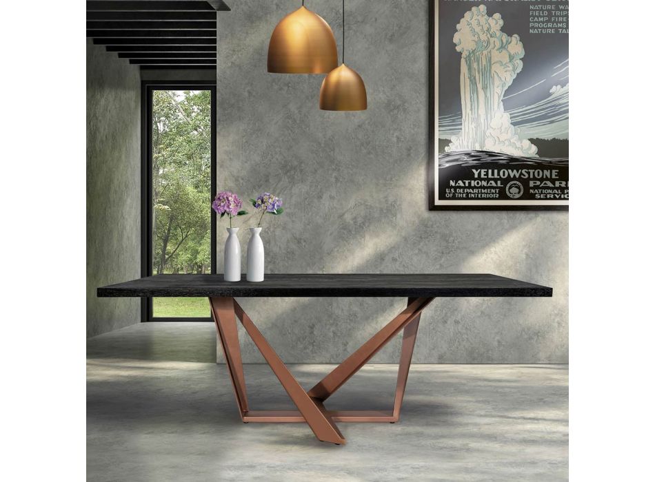 Spisebord i egetræ og Nuvolato kobberfarvet metal fremstillet i Italien - Patty Viadurini