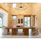 Spisebord i tropisk genbrugstræ med dobbelt understel - rutsjebane Viadurini