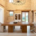 Spisebord i tropisk genbrugstræ med dobbelt understel - rutsjebane Viadurini