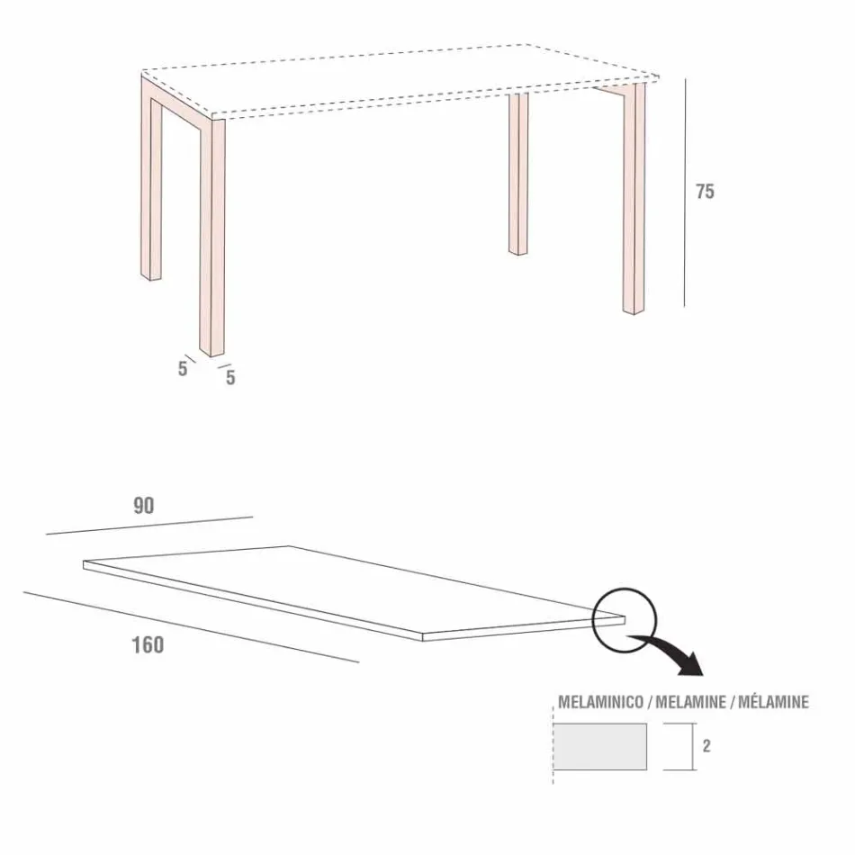 Spisebord i melamin og malet metal fremstillet i Italien - Remigio Viadurini