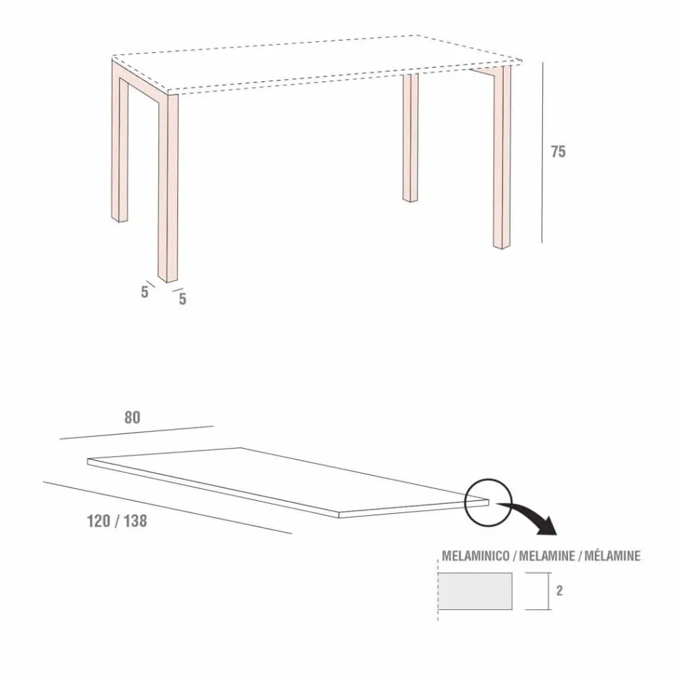 Spisebord i melamin og malet metal fremstillet i Italien - Remigio Viadurini