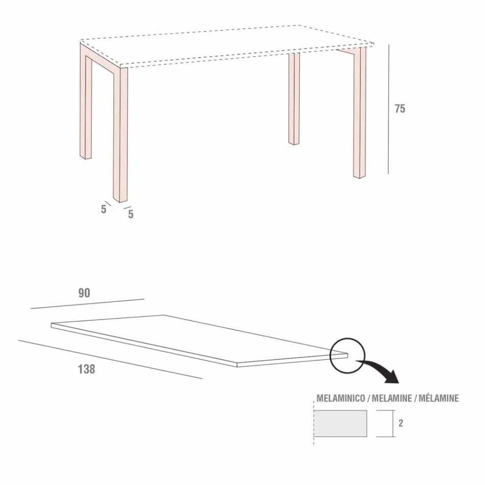 Spisebord i melamin og malet metal fremstillet i Italien - Remigio Viadurini